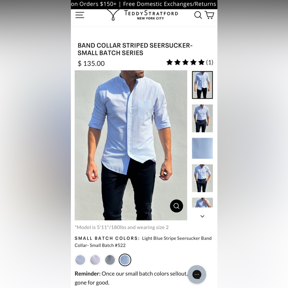 Men's Blue Striped Seersucker Shirt